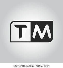 Logo letter TM with two different sides. Negative or black and white vector template design