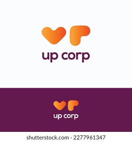 Up logo. Letter  transformation love logo template. Heart energy sign.