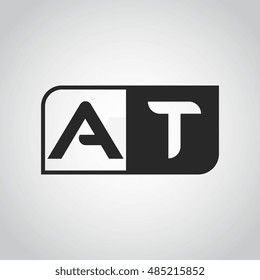 Logo letter AT with two different sides. Negative or black and white vector template design