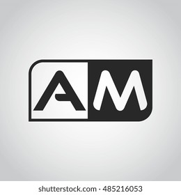 Logo letter AM with two different sides. Negative or black and white vector template design