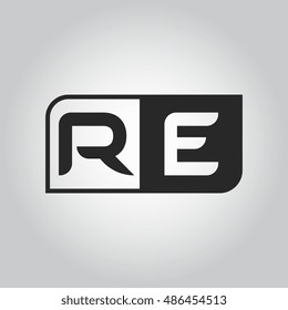 Logo letter RE with two different sides. Negative or black and white vector template design