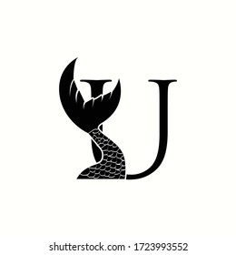 logo letter u with icon fish tail vector design