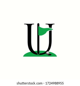 letra de logotipo u con indicador de icono diseño de vector de golf