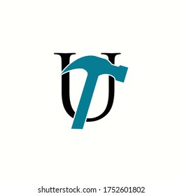 logo letter u with icon hammer vector design
