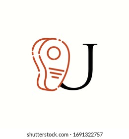 logo letter u with icon steak beef vector design