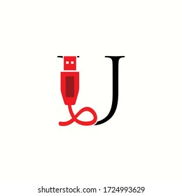 logo letter u with icon usb vector design