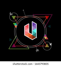 letra del logotipo U. plantilla moderna. diseño geométrico. textura colorida. para los iconos del logotipo de la empresa, tecnología, diseño digital y gráfico. vector ilustrativo