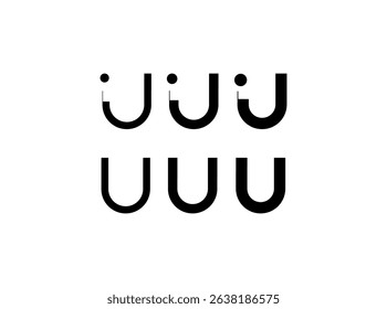 Logo letter U, new font alphabet, set of six different thicknesses (regular, bold, thick) for your brand name design, vector illustration 10 EPS