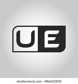Logo letter UE with two different sides. Negative or black and white vector template design