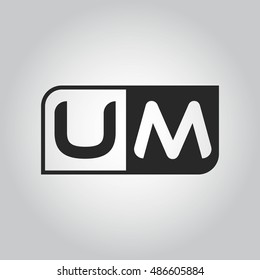 Logo letter UM with two different sides. Negative or black and white vector template design