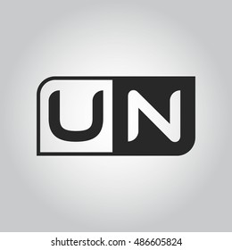 Logo letter UN with two different sides. Negative or black and white vector template design