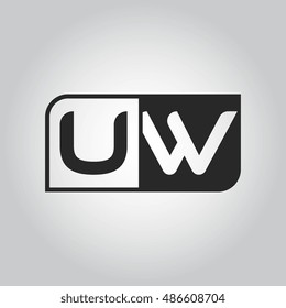 Logo letter UW with two different sides. Negative or black and white vector template design
