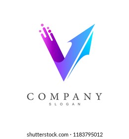 letra del logotipo v, logotipo de flecha que se ha disparado, 
icono de servicio de entrega, rápido y oportuno