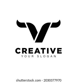 logo letter v combine bull with simple concept