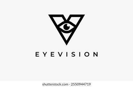 Letra de logotipo V e visão ocular. Digital, visual com conceito moderno e minimalista. Arquivo editável.