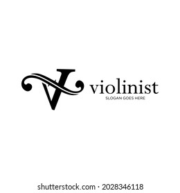 logo letter V and F-holes. violinist logo initials V. letter V logo violin character. letter V with violin hole