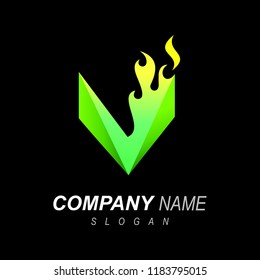 logo letter v , fire logo ,and restaurant icon