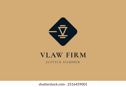 Logo Letter V and Hammer of Law, Justice, Law firm, lawyer. Editable file