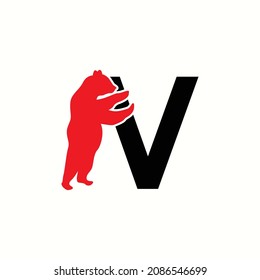 letra de logotipo v con icono de soportar diseño vectorial