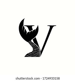 logo letter v with icon fish tail vector design