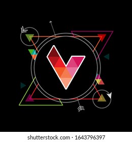 letra del logotipo V. plantilla moderna. diseño geométrico. textura colorida. para los iconos del logotipo de la empresa, tecnología, diseño digital y gráfico. vector ilustrativo