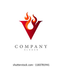 logo letter v, symbol of fire in letter v, very hot fire logo