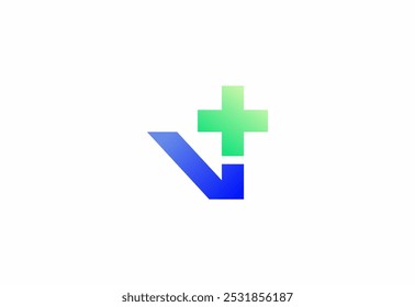 Logo letter V with symbol medical plus, Creative template for hospital and healthcare.