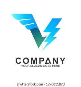 logo of letter V with wing and thunder shape
