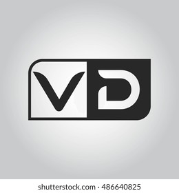 Logo letter VD with two different sides. Negative or black and white vector template design