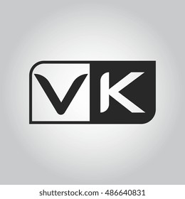 Logo letter VK with two different sides. Negative or black and white vector template design