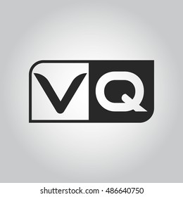 Logo letter VQ with two different sides. Negative or black and white vector template design