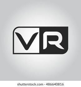 Logo letter VR with two different sides. Negative or black and white vector template design