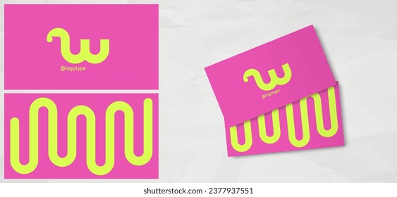 Logo letter "w". Business card design templates. Vector illustration. Pink and yellow colors.