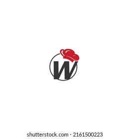 Logo von Letter w und Chef-Hut-Symbol einzeln auf weißem Hintergrund für den Chef oder die Lebensmittelindustrie. Flaches Vektorgrafik-Design.