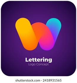 Logo Letter W. Color gradient wave. Mobile app icon. Liquid 3D Graphic Design. Digital Technology Symbol. Modern Lettering. Abstract Font. Fluid Blend Logotype. Brand Identity. Creative Vector Shape