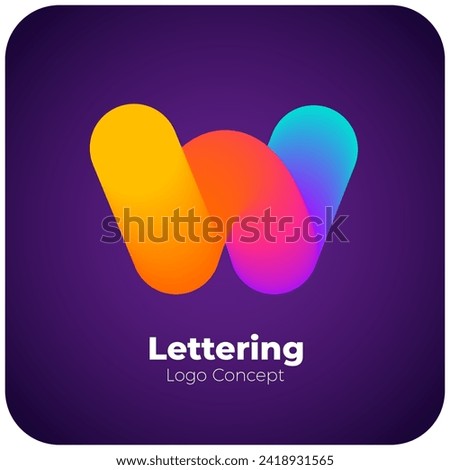 Logo Letter W. Color gradient wave. Mobile app icon. Liquid 3D Graphic Design. Digital Technology Symbol. Modern Lettering. Abstract Font. Fluid Blend Logotype. Brand Identity. Creative Vector Shape
