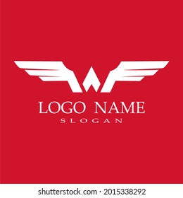 Logo mit Buchstabe W Kombination von Flügeln, roter Hintergrund