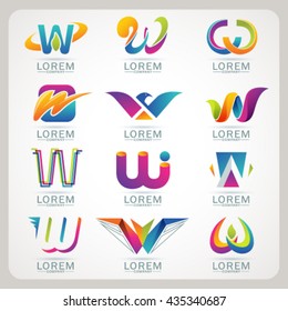 Logo letter W element and Abstract web Icon and globe vector symbol. Unusual sign icon and sticker set. Graphic design easy editable for Your design. Modern logotype icon.