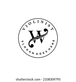 logo letter W and F-holes. violinist logo initials W. letter W logo violin character. letter W with violin hole
