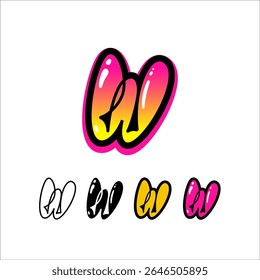 Logo letter W, graffiti alphabet font, set of four different art symbol for your brand name design, vector illustration 10 EPS