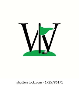 logo letter w with icon flag golf vector design