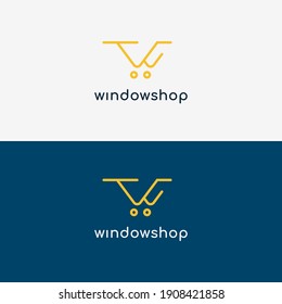 Logo letter W shop line monogram design. concept initial w and shopping bag.