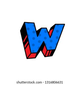 Logo, letter W. Vector. Linear, outline icon. Volumetric mark, 3D. Color capital letter. Illustration with pattern. Symbol on white background. Cartoon style. The image of the circus.