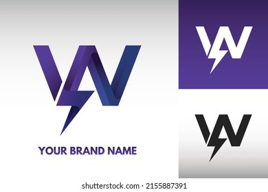 Logo Letter W VW WV AW VN NV monogram Electric Power thunder Lightning Style Design Vector in Gradient and monochrome color