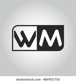 Logo letter WM with two different sides. Negative or black and white vector template design