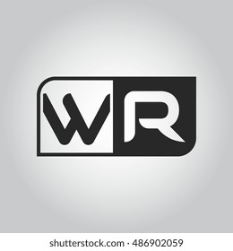 Logo letter WR with two different sides. Negative or black and white vector template design
