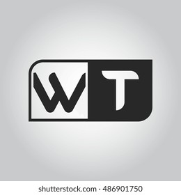 Logo letter WT with two different sides. Negative or black and white vector template design
