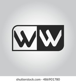 Logo letter WW with two different sides. Negative or black and white vector template design