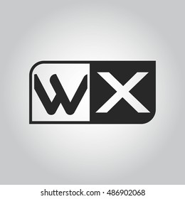 Logo letter WX with two different sides. Negative or black and white vector template design