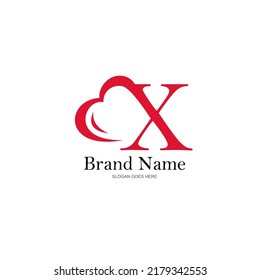 logo letter X and heart. vector combination of letter X and love. red heart with simple letter X